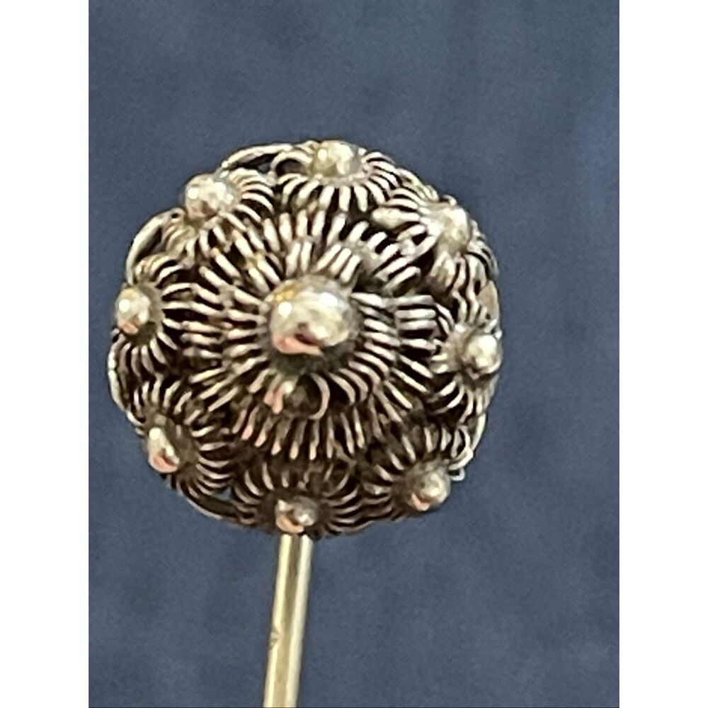 Vintage Dutch Zeeuwse Silver Wirework & Filigree Dome Hat Pin